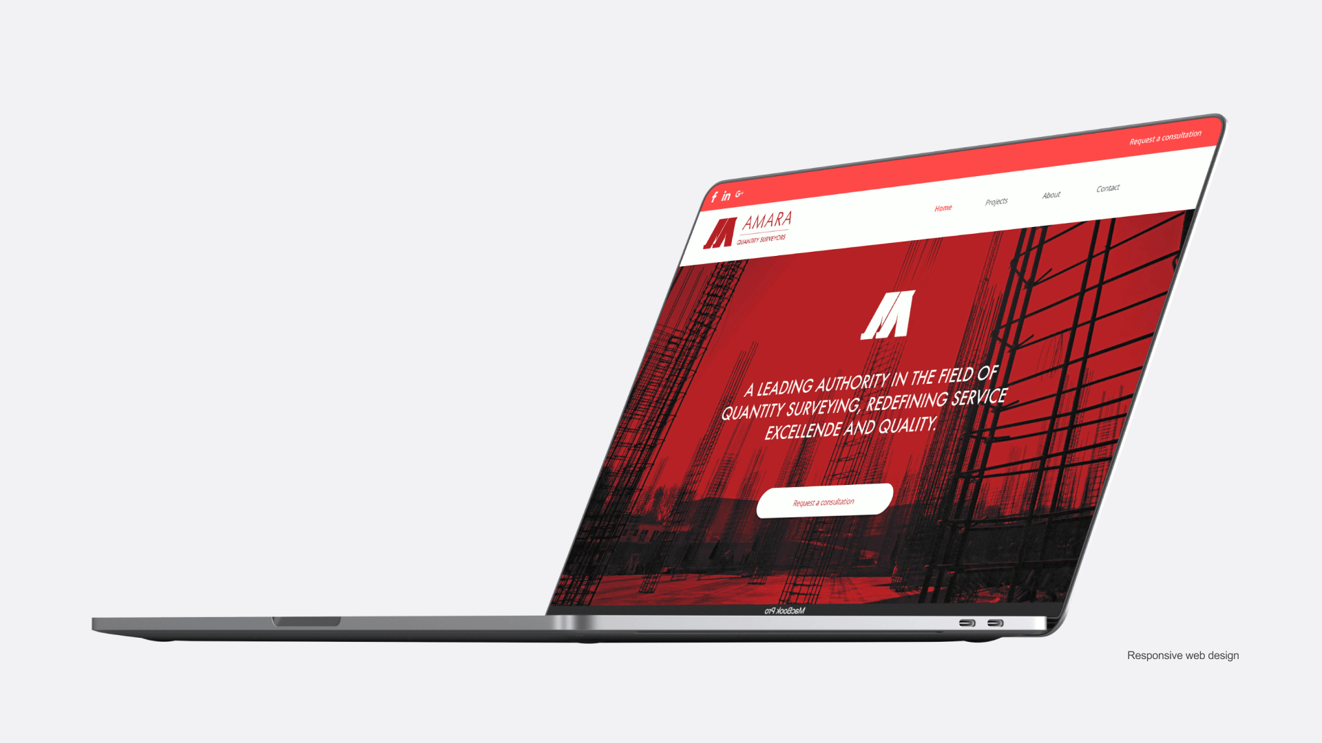 Apple Macbook Pro Displaying Amara Quantity Surveyors Landing Page designed by Can O' Baked Beans 2017